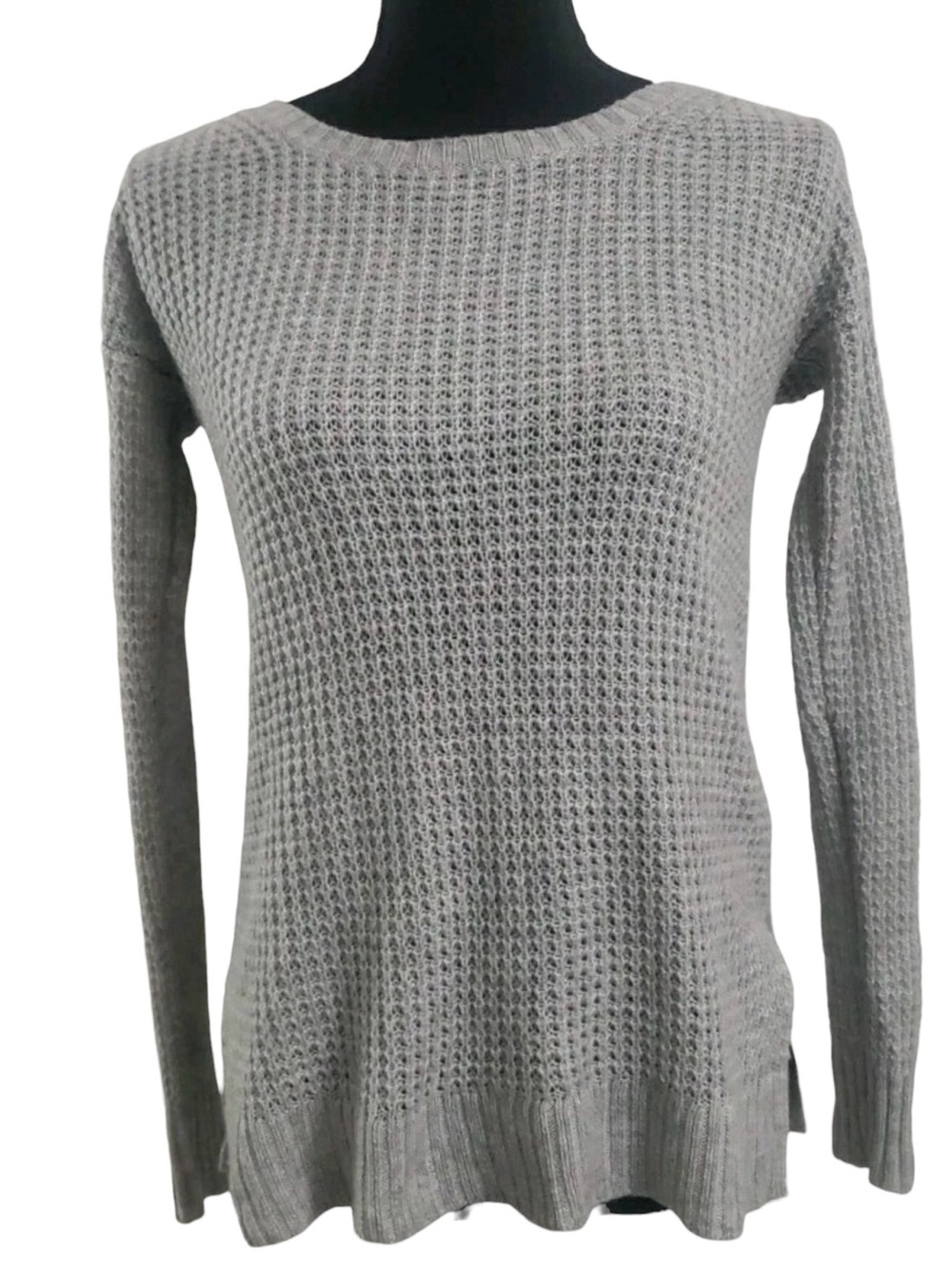 American Eagle Outfitters Gray Waffle Knit Crewneck Sweater